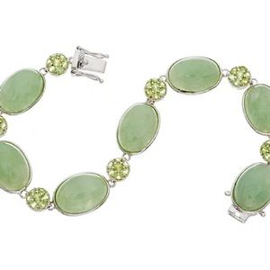 Gorgeous huge oval authentic jade sterling silver peridot lucky money bracelet !